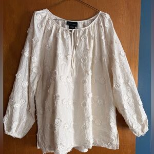 White Floral Embroidered Peasant Blouse - Women
